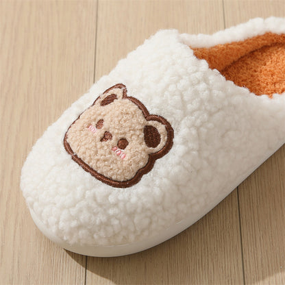 Cute Cartoon Bear Slippers For Couples Winter Warm Non-slip Floor Bedroom Slipper Home Men And Women House Shoes