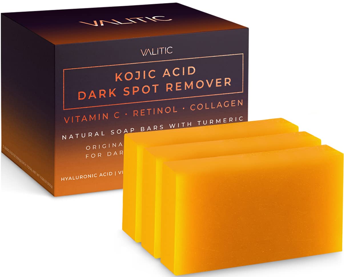 VALITIC Kojic Acid Dark Spot Remover Soap Bars with Vitamin C, Retinol, Collagen, Turmeric - Original Japanese Complex Infused with Hyaluronic Acid, Vitamin E, Shea Butter, Castile Olive Oil (2 Pack)