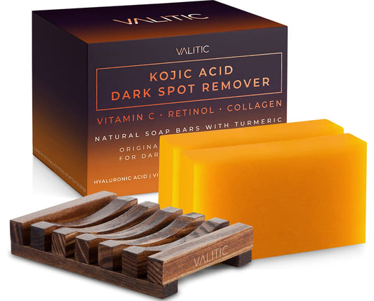 VALITIC Kojic Acid Dark Spot Remover Soap Bars with Vitamin C, Retinol, Collagen, Turmeric - Original Japanese Complex Infused with Hyaluronic Acid, Vitamin E, Shea Butter, Castile Olive Oil (2 Pack)