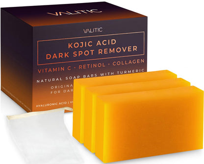 VALITIC Kojic Acid Dark Spot Remover Soap Bars with Vitamin C, Retinol, Collagen, Turmeric - Original Japanese Complex Infused with Hyaluronic Acid, Vitamin E, Shea Butter, Castile Olive Oil (2 Pack)