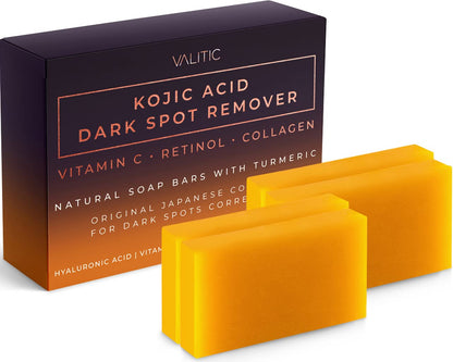 VALITIC Kojic Acid Dark Spot Remover Soap Bars with Vitamin C, Retinol, Collagen, Turmeric - Original Japanese Complex Infused with Hyaluronic Acid, Vitamin E, Shea Butter, Castile Olive Oil (2 Pack)