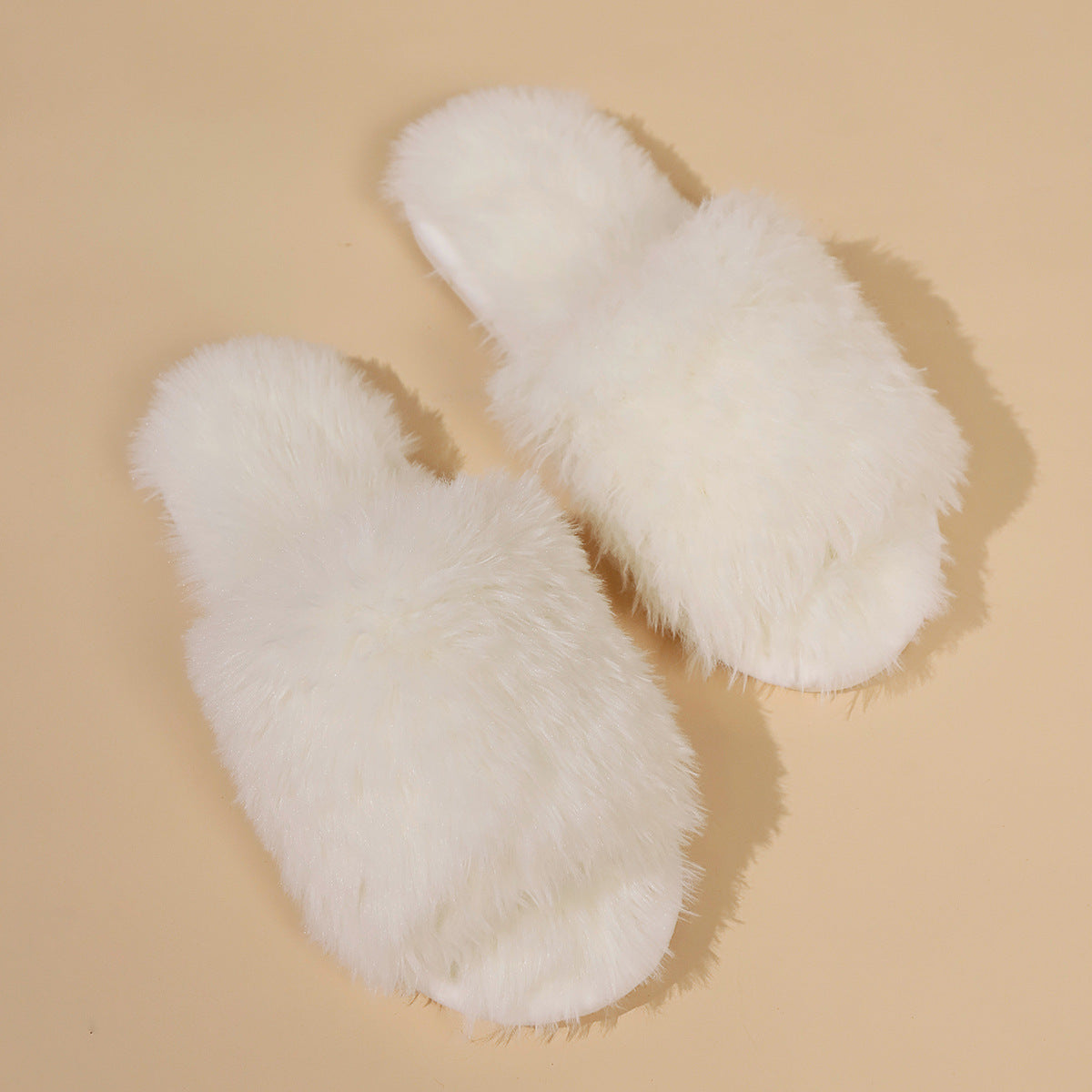 Fashion Open-toed Plush Slippers Winter Warm Indoor Bedroom Floor Soft Fluffy Slipper For Couple Solid Color House Shoes Women