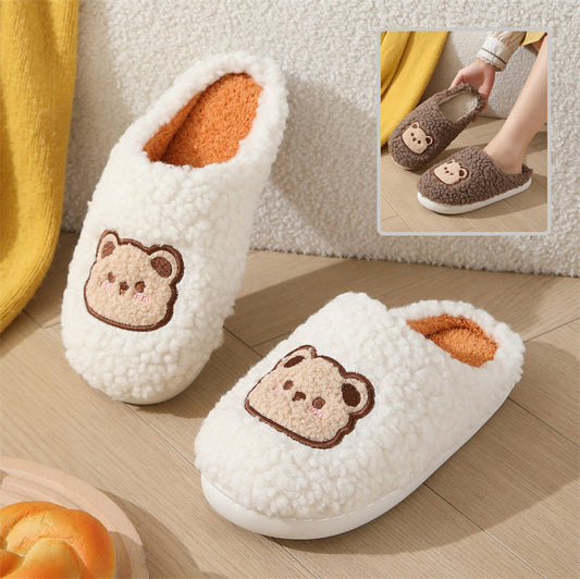 Cute Cartoon Bear Slippers For Couples Winter Warm Non-slip Floor Bedroom Slipper Home Men And Women House Shoes